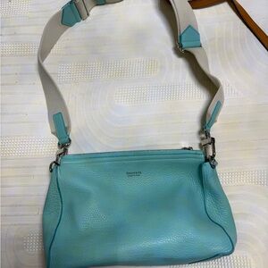 Tiffany & Co. Aqua Leather Crossbody with Contrast Canvas Strap